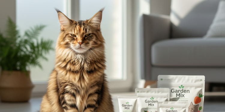 Garden Mix Mama ile Kedi Sorunlarını Hızlı ve Kalıcı Çözün 1 A photorealistic, high-resolution shot of a beautiful, healthy Maine Coon cat with a shiny, flowing coat