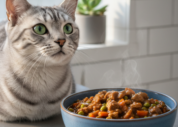 Jungle Mama ile Kedi Sorunlarını Çözün: Davranış ve Sağlık 6 A photorealistic, heartwarming close-up shot of a healthy adult silver tabby cat with bright green eyes