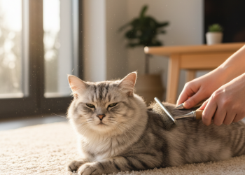 Kediniz İçin Doğru Bakım Ürününü Nasıl Seçersiniz? Adım Adım Rehber 15 A photorealistic, heartwarming image capturing a quiet moment of cat grooming