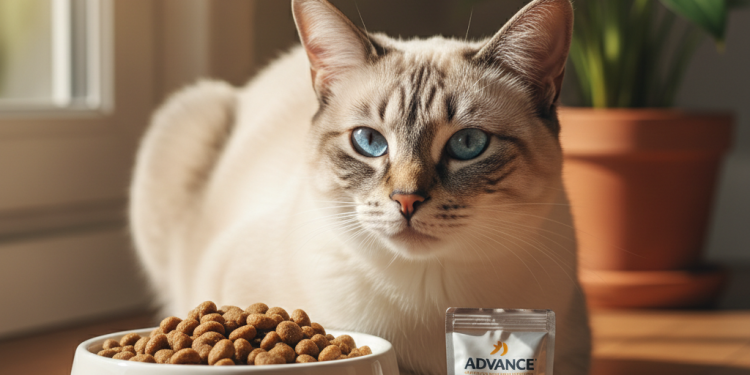 A photorealistic, heartwarming close-up shot of a healthy and content Siamese cat with striking blue eyes