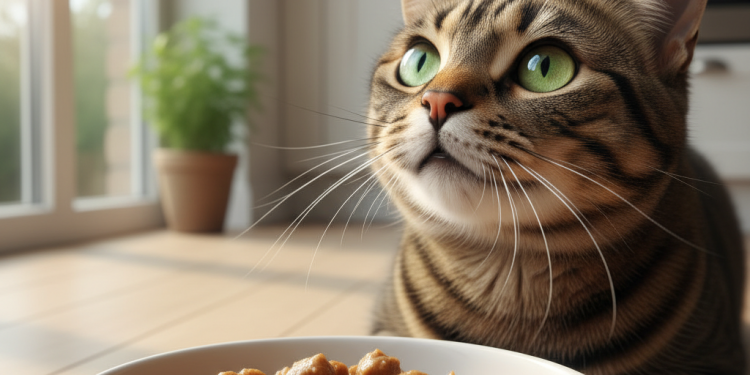 Felix Yetişkin Kedi Maması: Sık Sorulan Sorular ve Cevaplar 1 A photorealistic, heartwarming close-up shot of a healthy and happy adult domestic shorthair cat with tabby markings