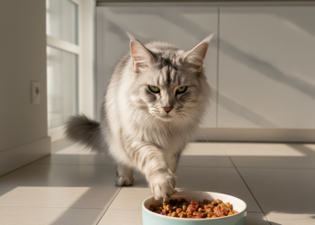 Gimcat Mama ile Seçici Kedi Yemek Sorununa 7 Etkili Çözüm 8 A photorealistic, high-resolution image capturing a moment of curiosity from a picky-eating cat