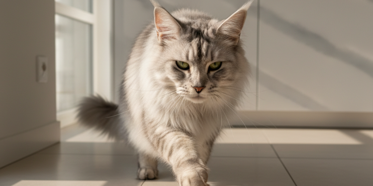 A photorealistic, high-resolution image capturing a moment of curiosity from a picky-eating cat