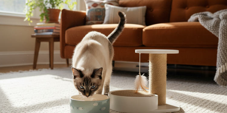 A photorealistic image of a cozy living room