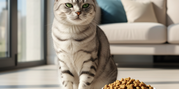 A stunning, photorealistic shot of a healthy, sleek silver tabby cat with vibrant green eyes